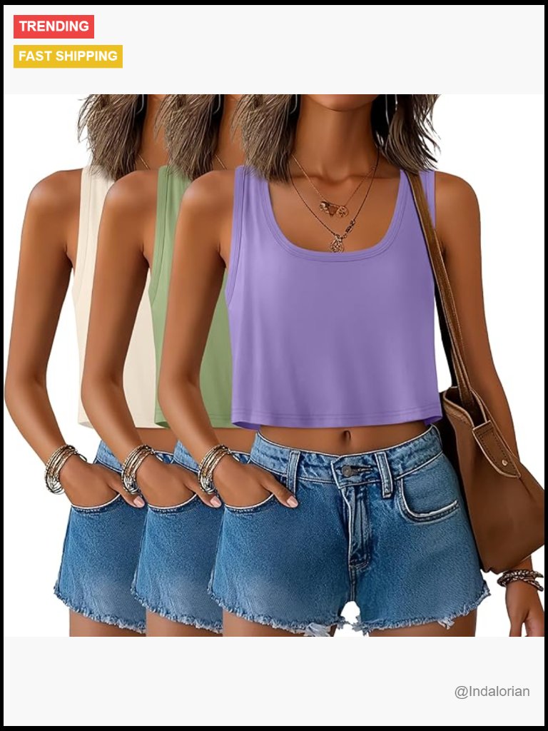 3 Pack Women's Crop Tanks Sleeveless Scoop Neck Loose Fit Workout Tops